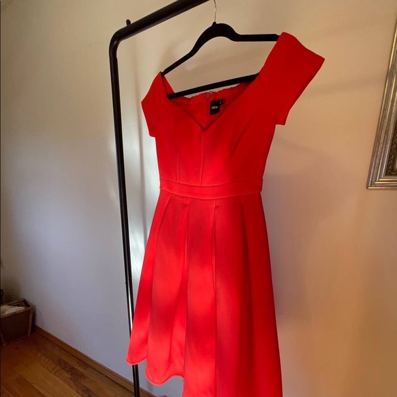 💃 Asos Off The Shoulder Sweetheart Bardot Red Prom A-line Full Skirt Dress - Picture 8 of 11